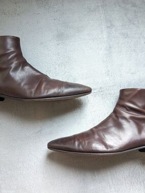 Prada Side Zip Boots Brown Leather Men US 9.5